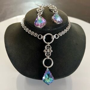 Handmade Blue purple iridescent rainbow austrian crystals maille celtic set